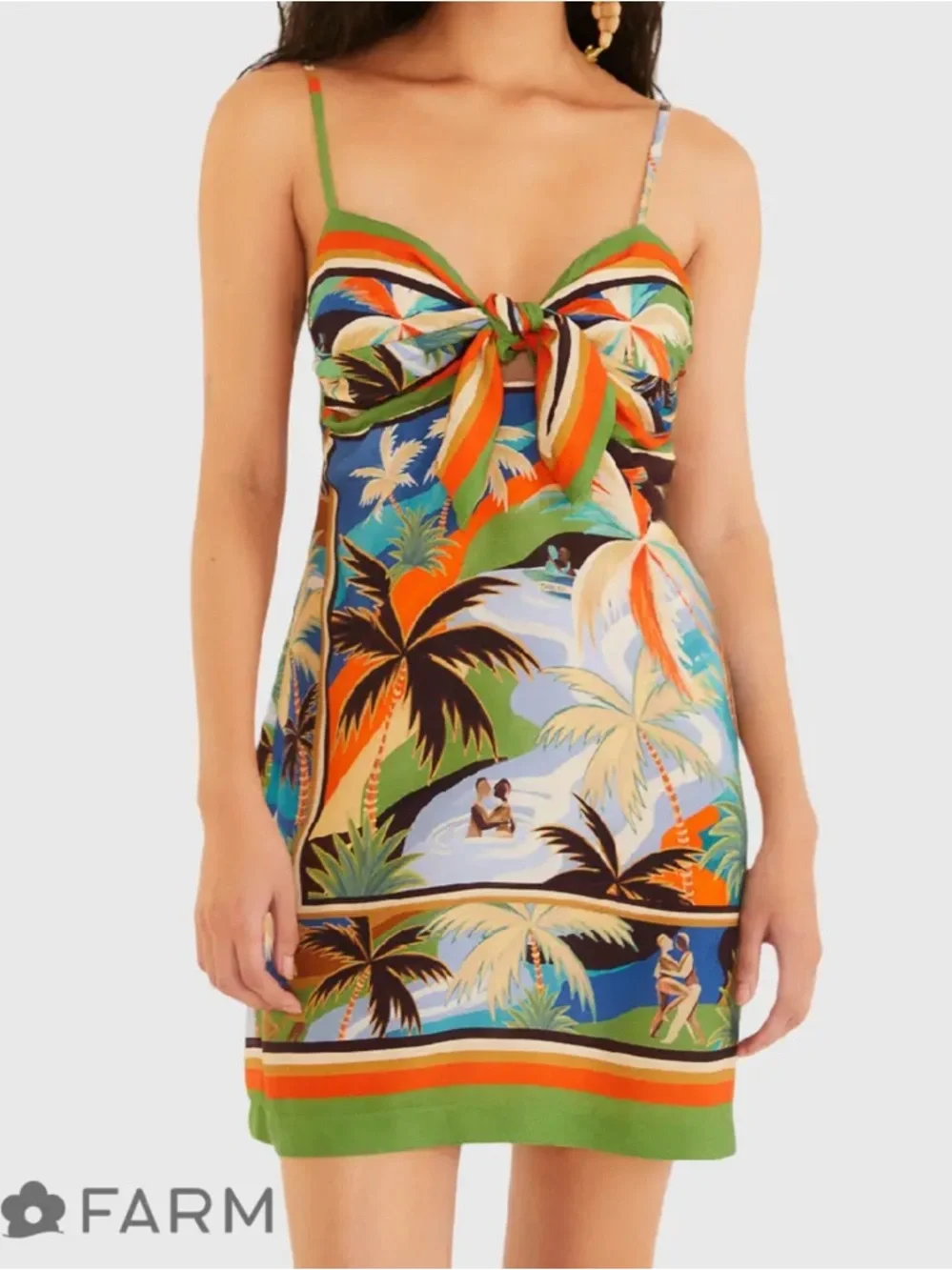 Farm Rio Scarf Tropical Print Tie-Front Mini Dress - S - Picture 2 of 16